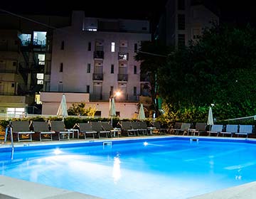 The hotel pool at night